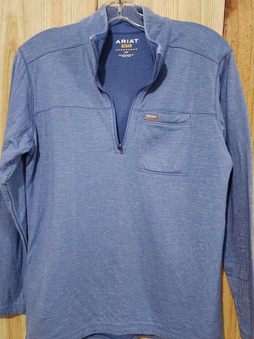 ARIAT Rebar Quarter Zip Pullover - Blue No Pocket But Front Left.